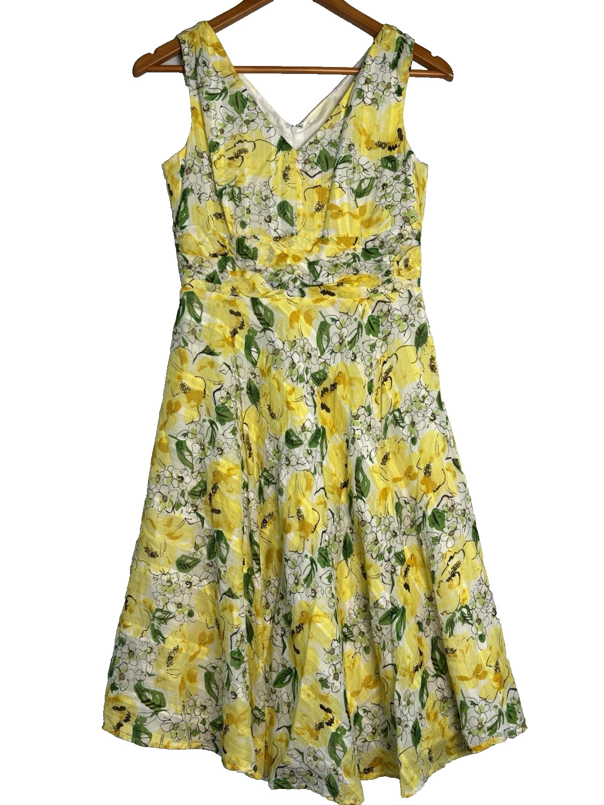 Robbie Bee Vintage Dress WMs 6 Petite Sundress Whimsy Yellow Retro Fit & Flair