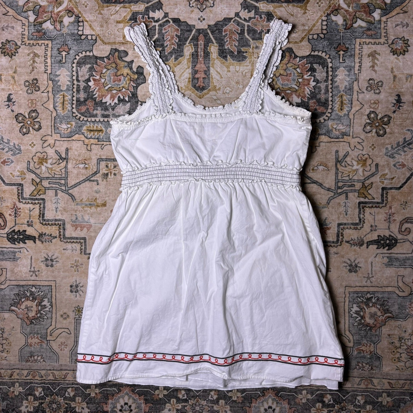 Anthropologie Aryeh White Cotton Embroidered Fish Sundress Top Smocked Waist M/L