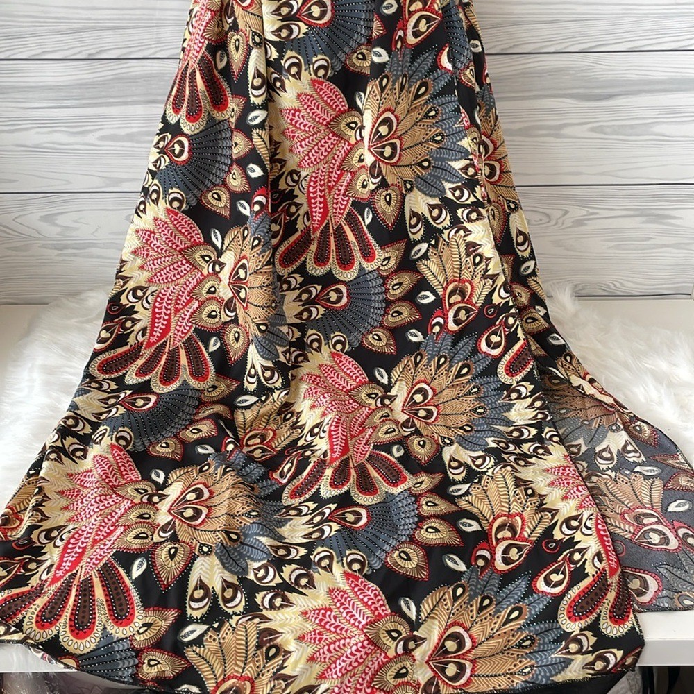 Feather Print Cross Strap Sleeveless High Waist Dress