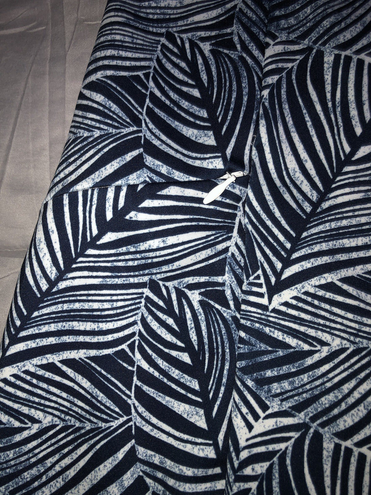 LL Bean Cap Sleeve Athleisure Shift Dress Leaf Print Blue/White Pocket Sz L