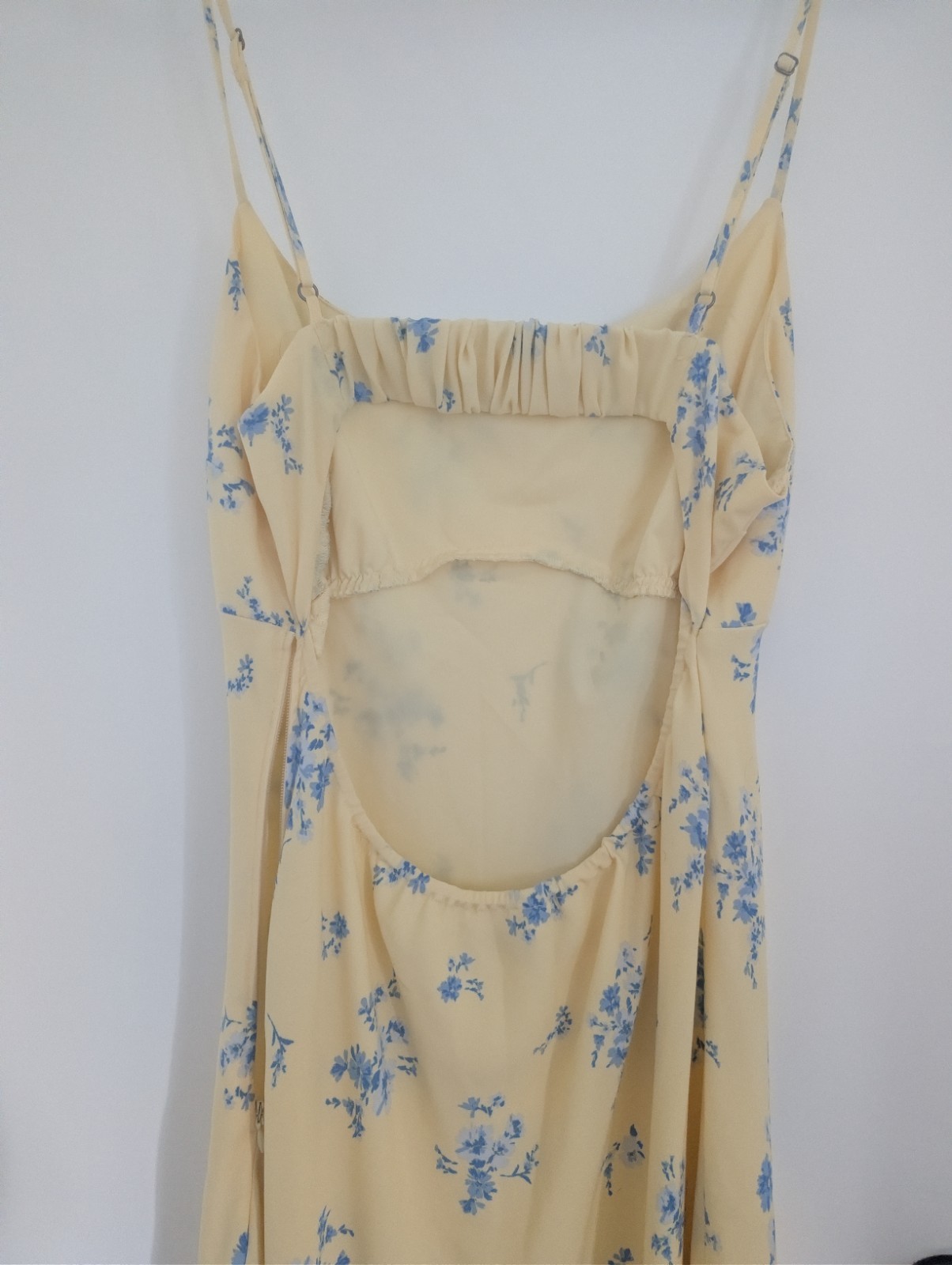 Hollister Yellow/Blue Floral Square Neck Slip Midi Dress Open Back XS