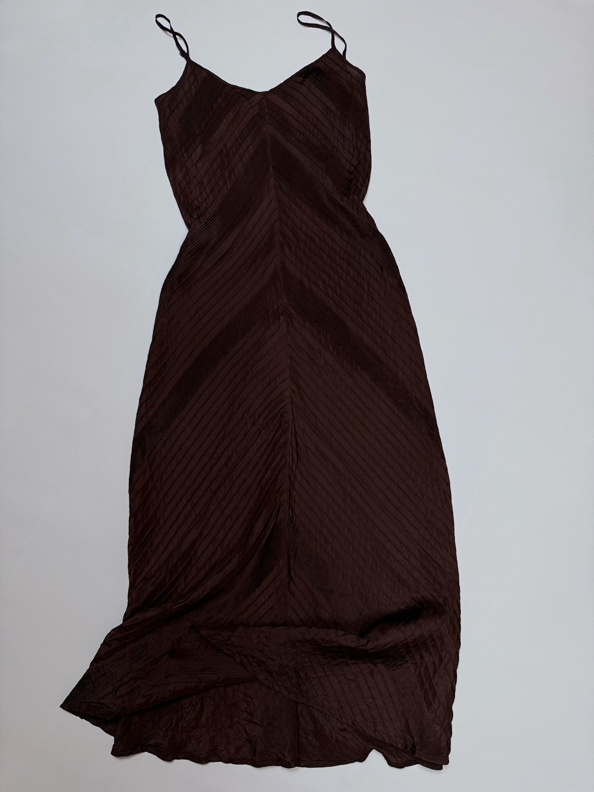 EAST Women Brown 100% Silk Spaghetti Strap Maxi Slip Dress Y2K Size UK 10 /US 6