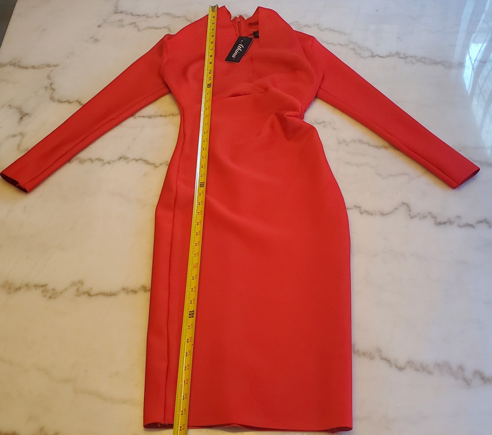 Athina Stretch open front back Zippered Long Sleeve Red midi Dress Women’s S F10