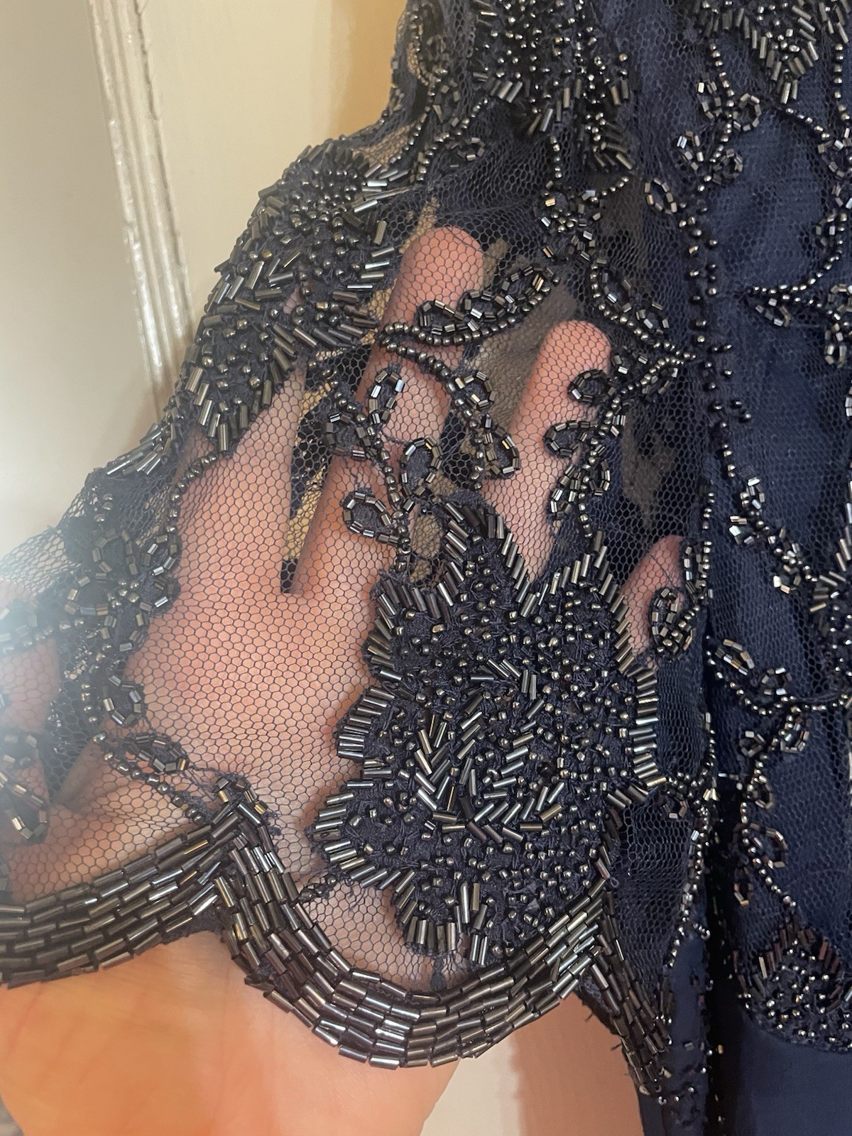 Creative Creations Vintage Couture 100% Silk Navy Beaded XLP