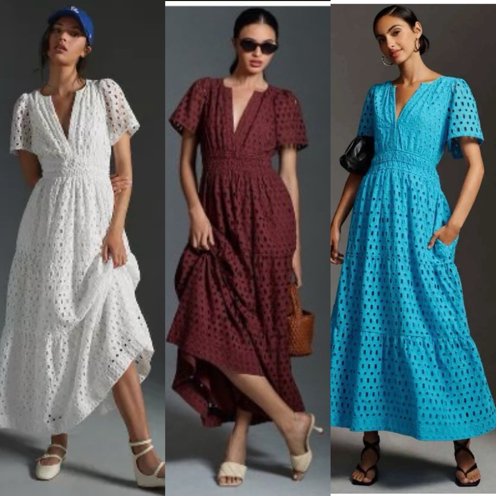 NWT Anthropologie Somerset Maxi Dress Eyelet Brown White Blue Yellow Pink