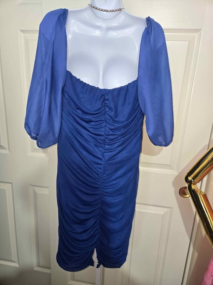 New Women Plus Size Off Shoulder Mesh Long Sleeve Ruched Midi Dress Size 2X