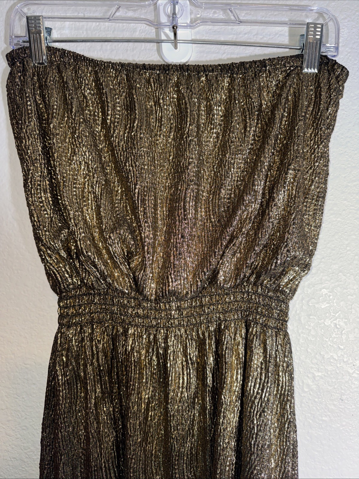 Gianni Bini Gold Metallic Strapless Maxi Cocktail Dress Size Medium Party Club