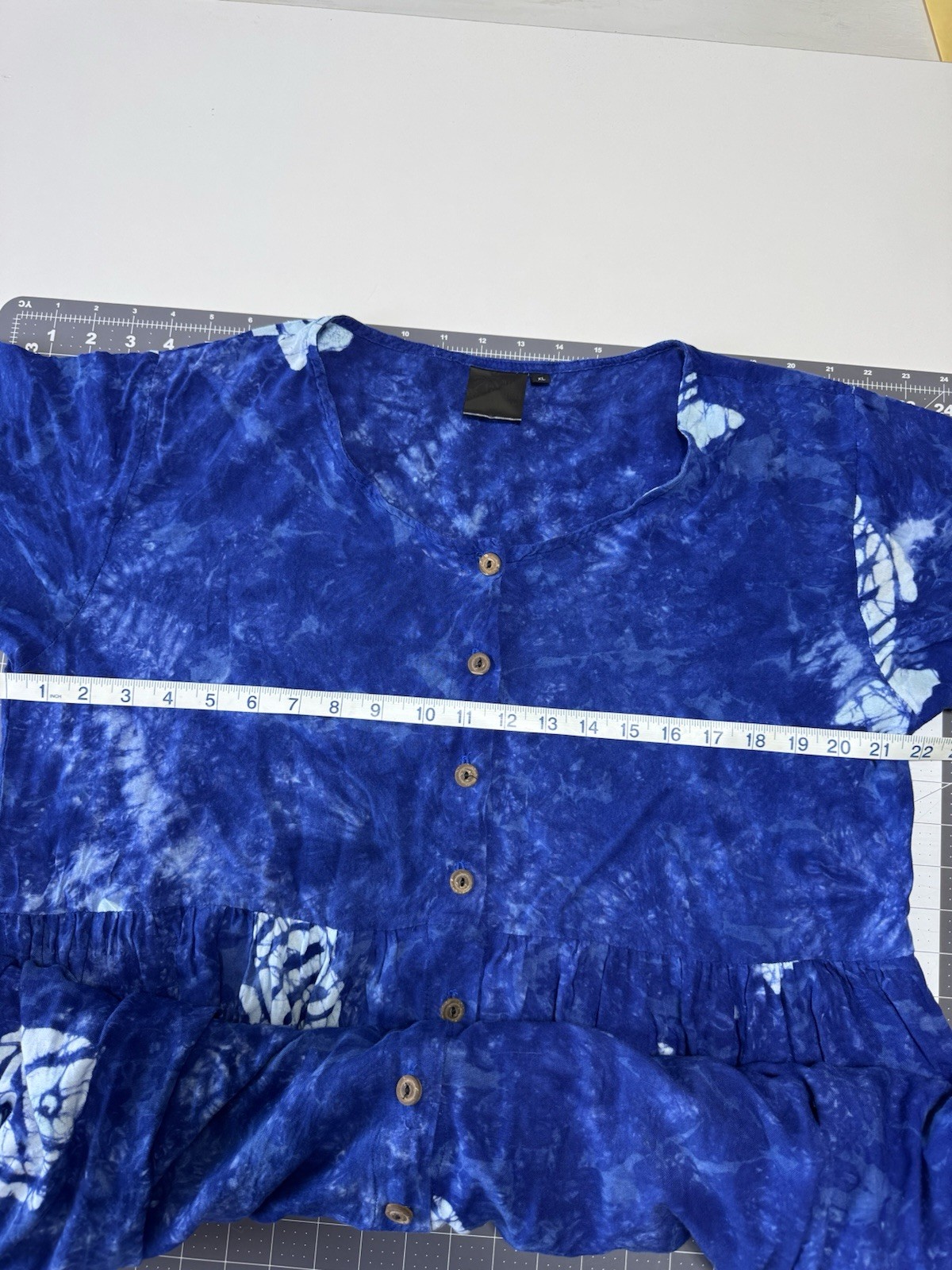 Coastal Ocean Theme Vacation Blue/White Tie Dye Fish Button Front Maxi Dress