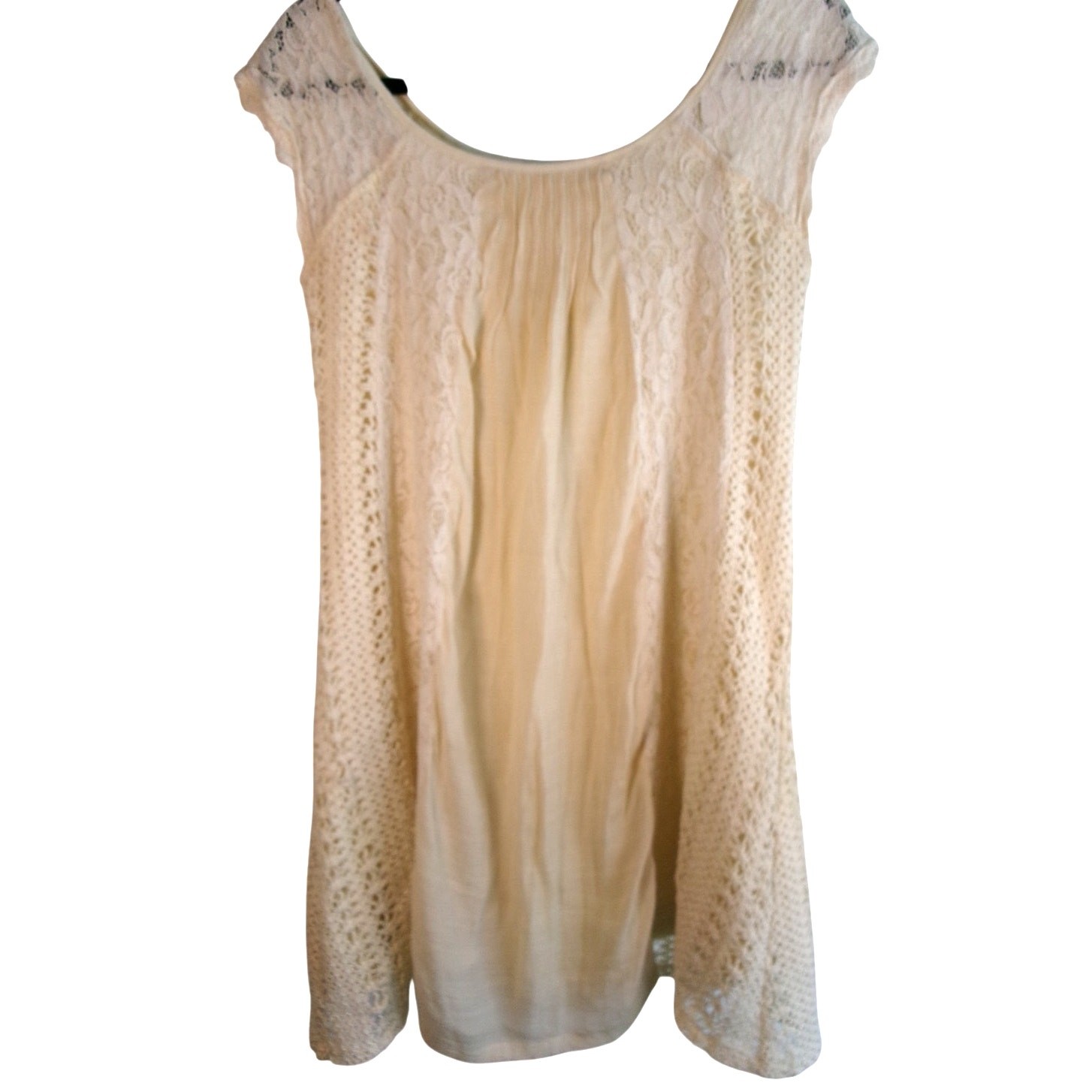 RYU Ivory Lace Crochet Boho Tunic Dress Mini Cream Est Small