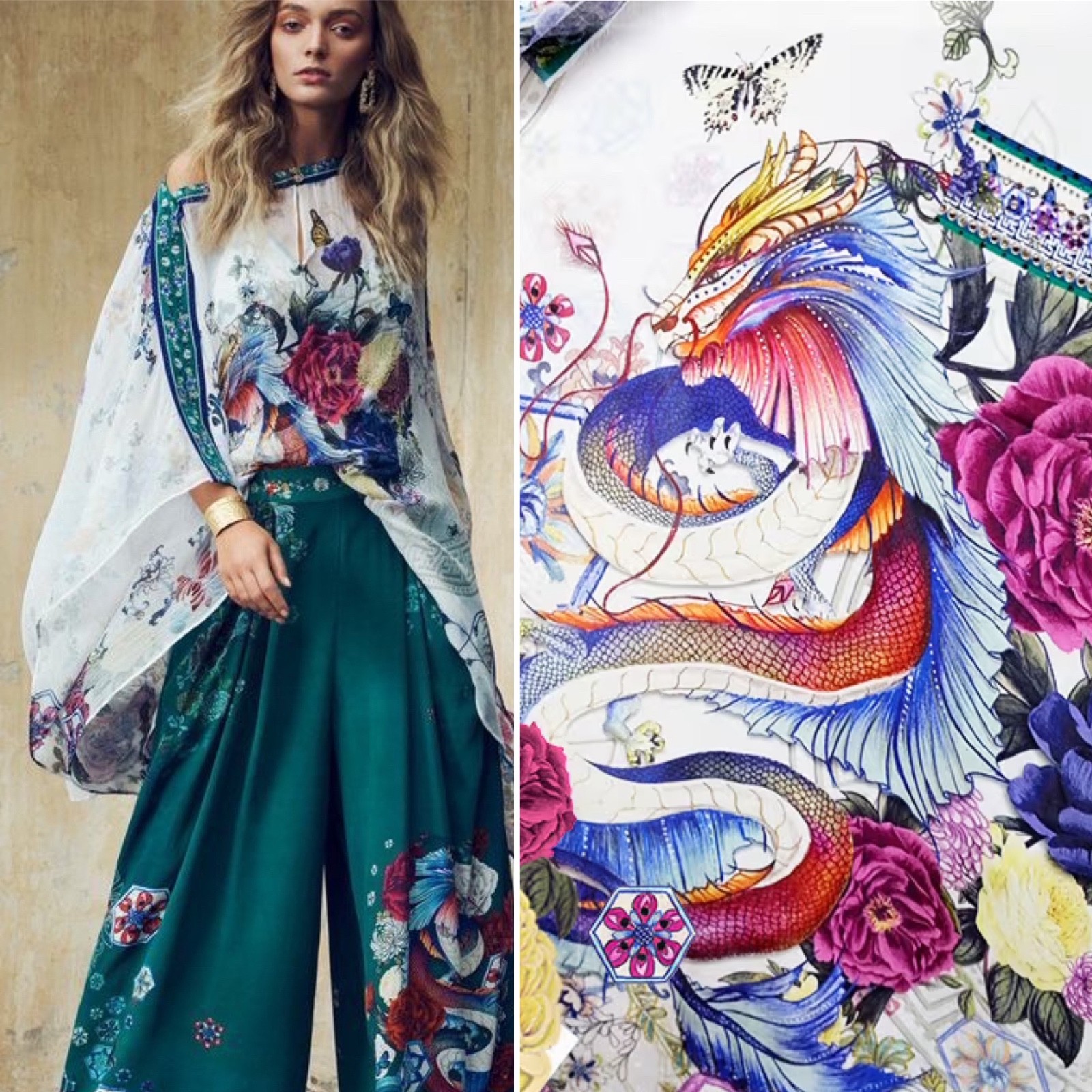 Camilla S/M Crystal Embellished Silk Chiffon Gentle Moon Poncho Overlay Dress