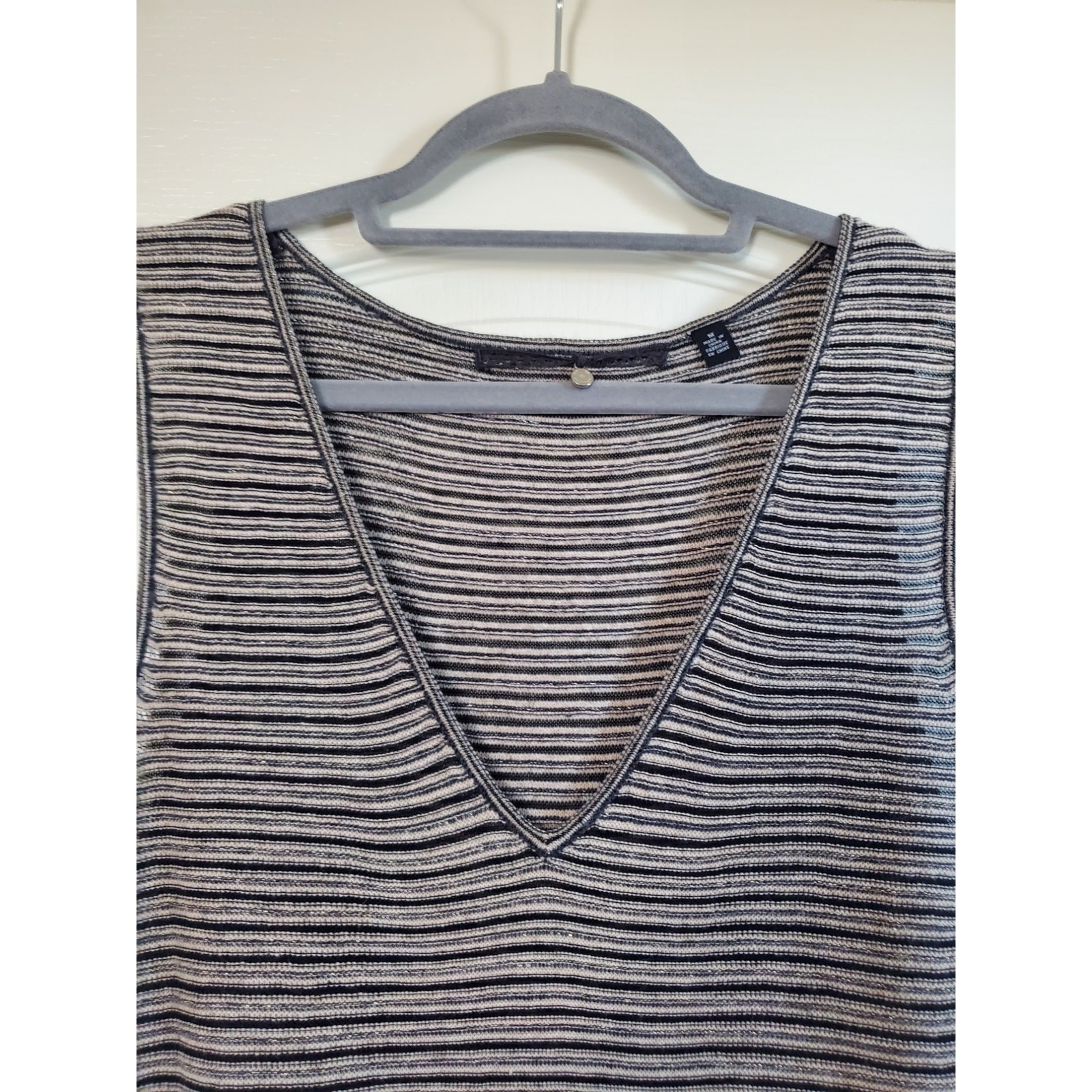 Knitted & Knotted Silver Stripe Chevron Wool Blend Sleeveless Midi Dress Medium