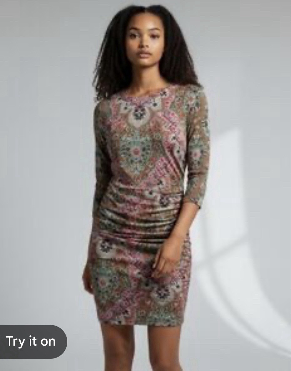 Gretchen Scott Rouched Waist Paisley Dress Women’s Large Performance UPF Green