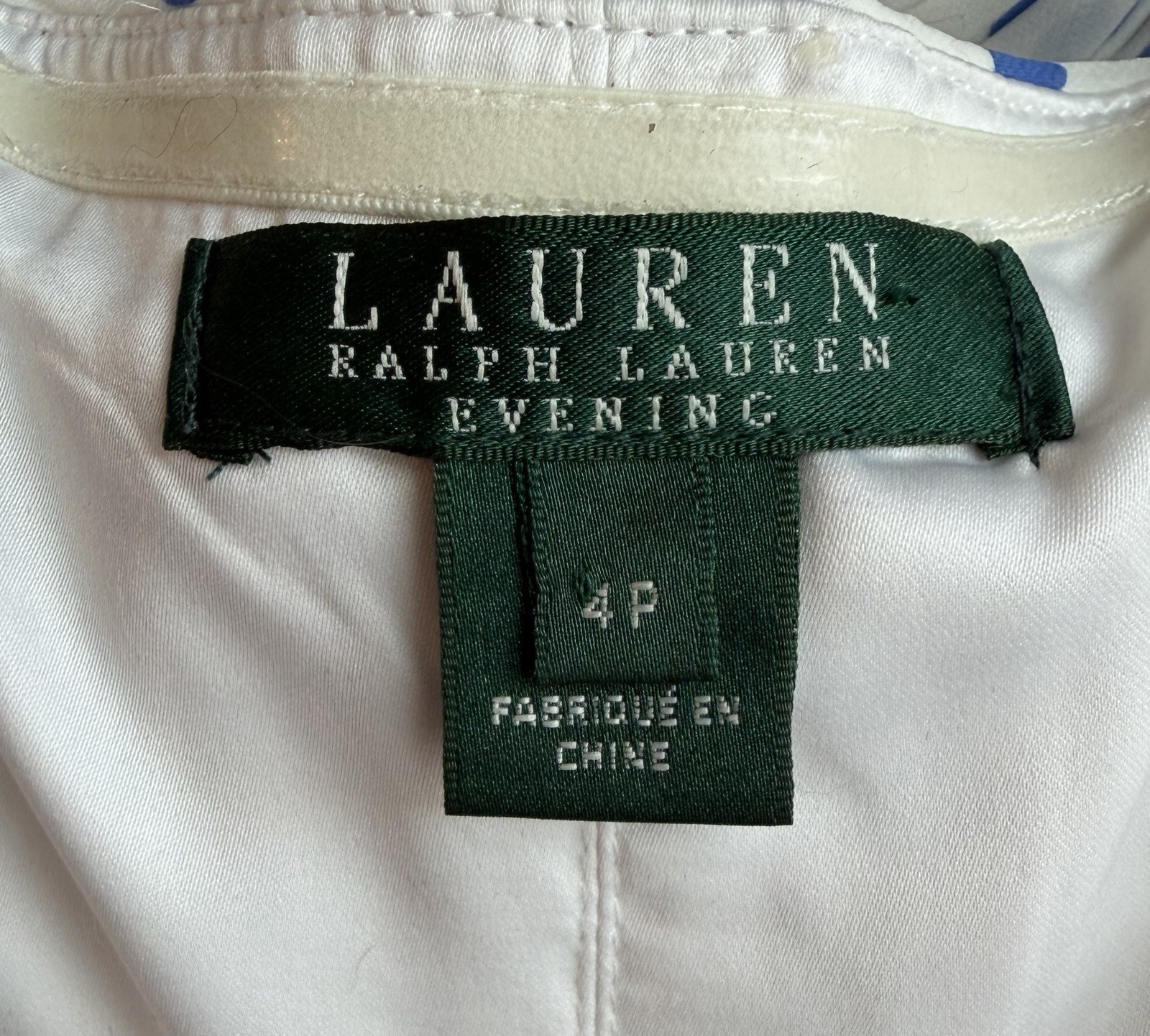 Lauren Ralph Lauren Evening White Blue Polka Dot Chiffon Maxi Dress 4P