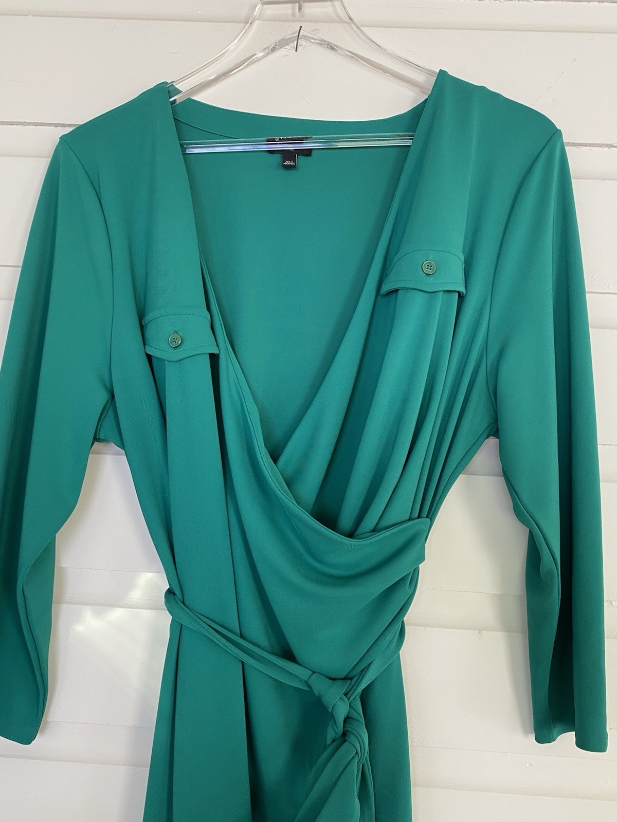 Talbots Size XLP Teal Green Stretch Jersey Knit Faux Wrap Dress 14P 16P Petite