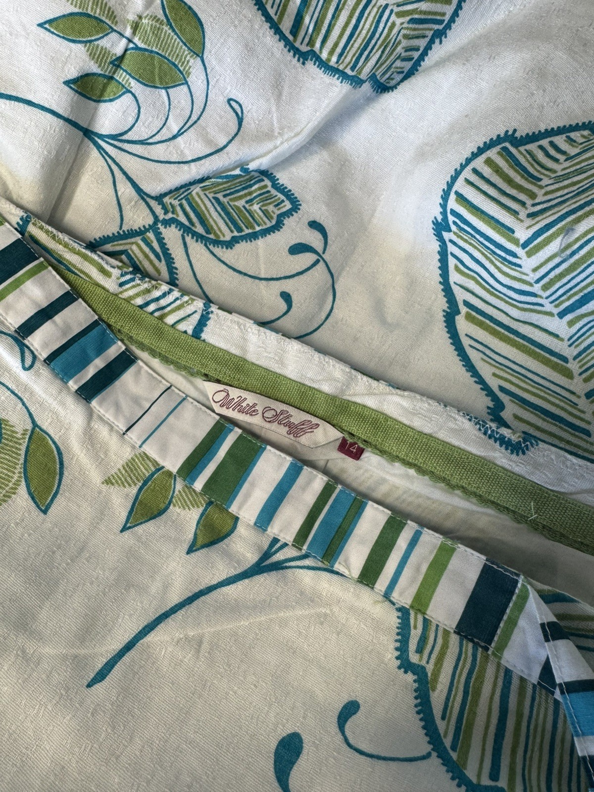 White Stuff White /Blue Green Leaf Print cotton skirt Size 14 RRP £49.99-PRETTY