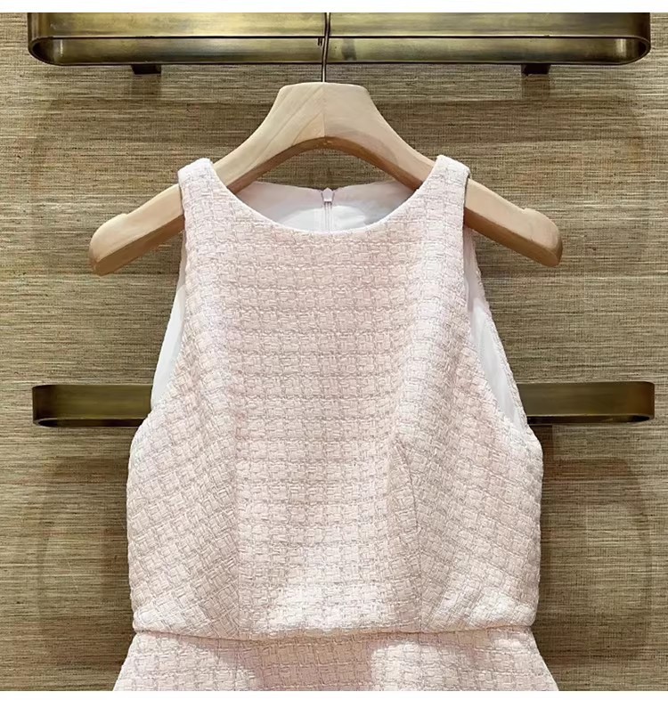 Women Sandro Sleeveless Round-neck pink Plaid Sequin Dresses