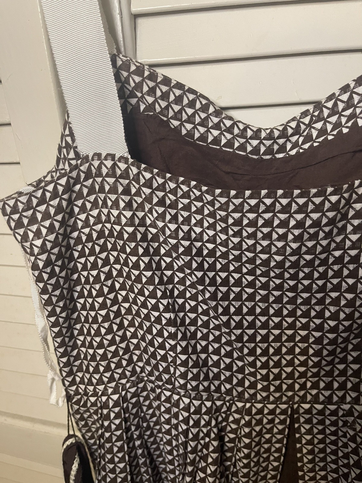 Anthropologie Edme & Esyllte Sz 8 Brown White Halter Dress Sleeveless Tie A Line