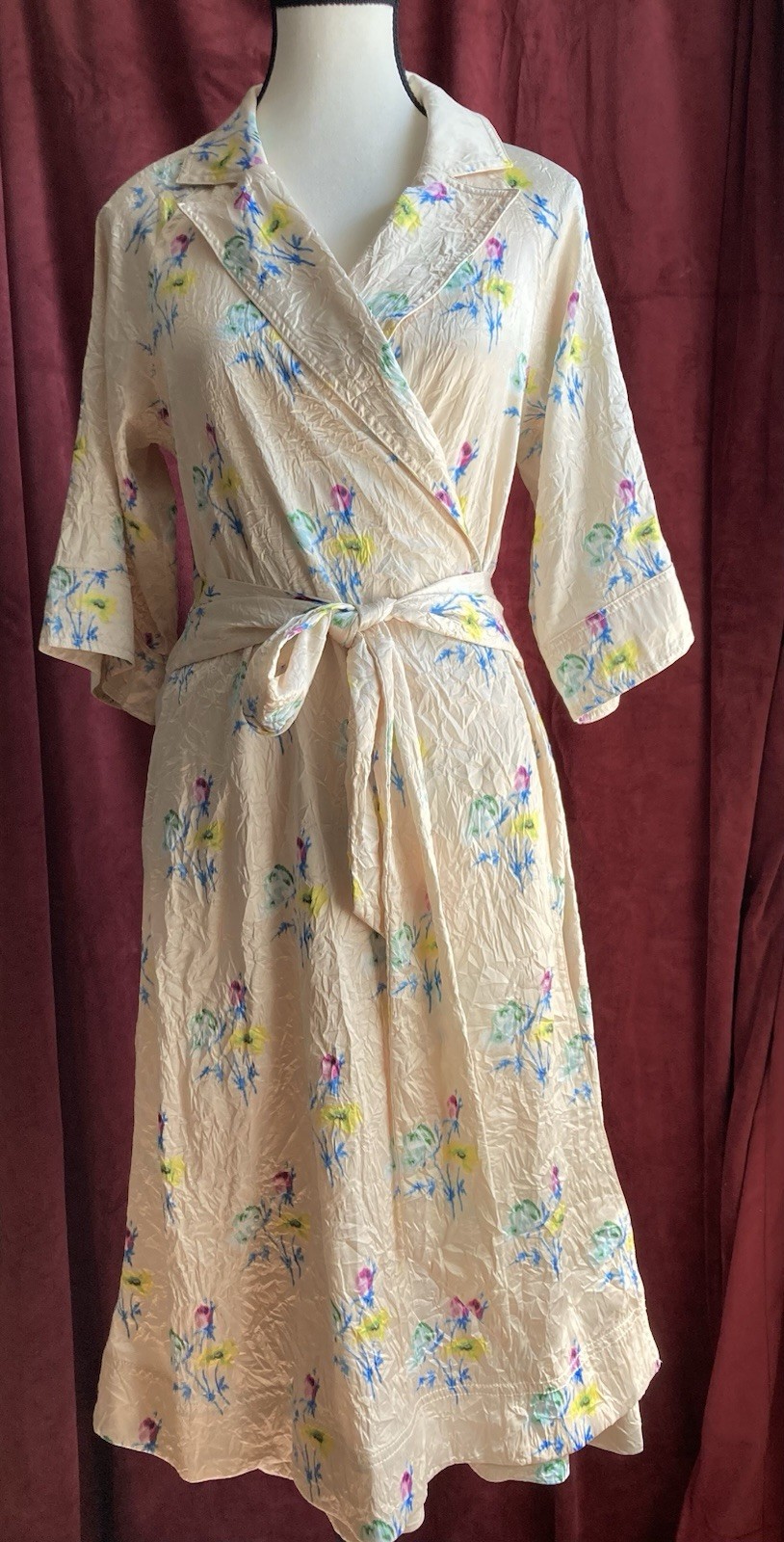 GANNI Floral Crinkle Wrap Dress In Cream Women’s Size 34 / US 2