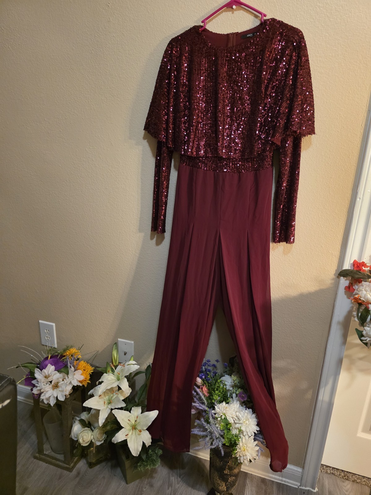 Wide Leg Burgundy Beautiful Jumpsuit
