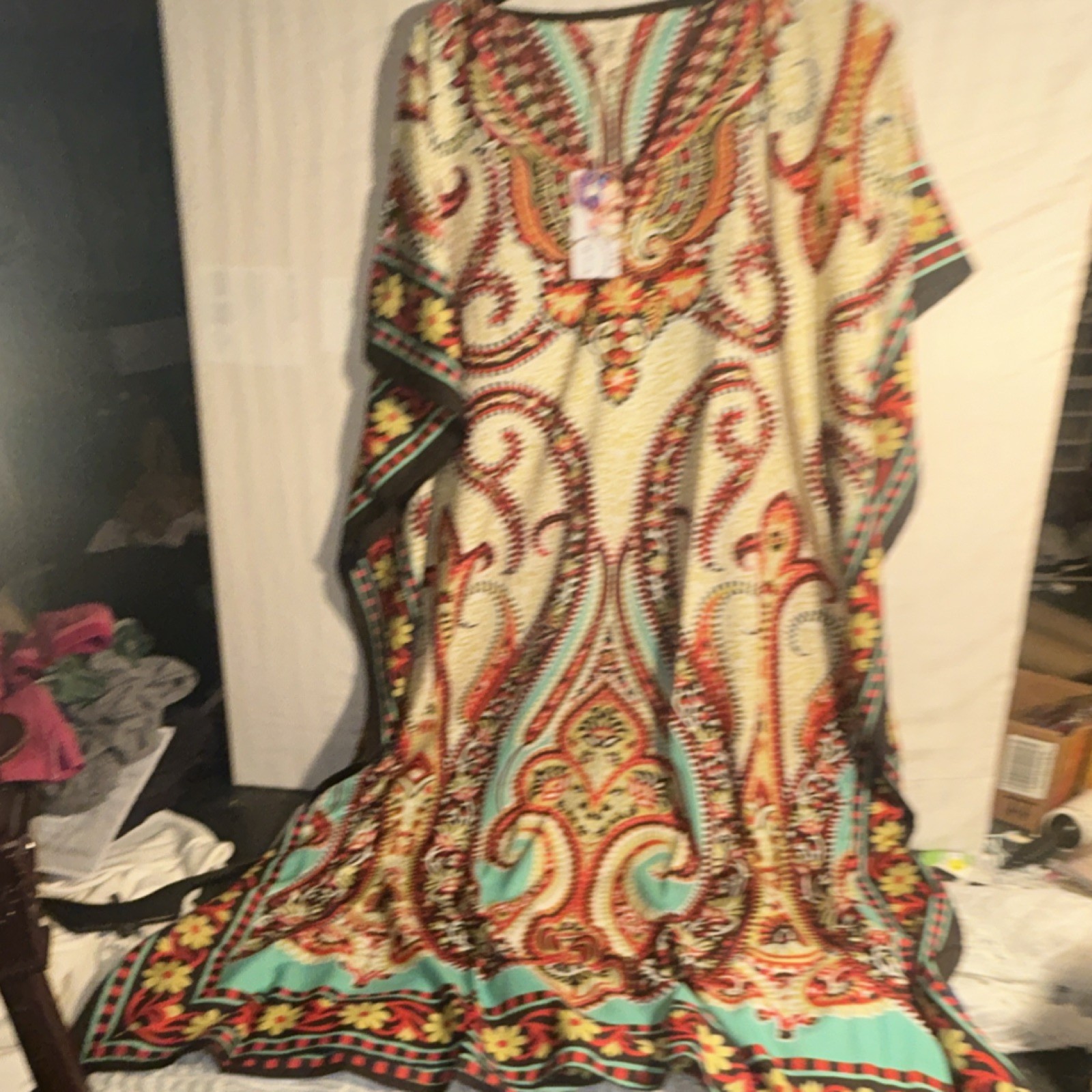 Gypsie Blu Paisley Kaftan Maxi Dress 100% Polyester One Size brand new with tags