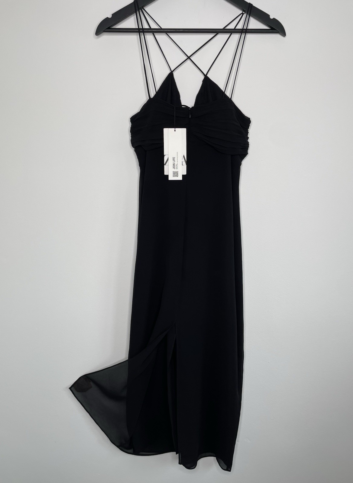 NWT Zara Black Dress Cross Strap Midi Evening Cocktail Party Holiday XS