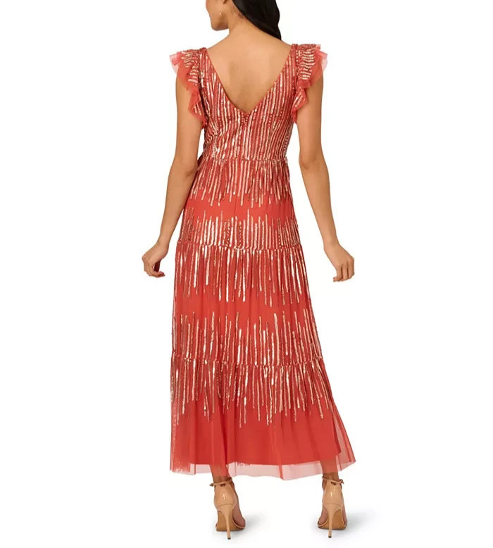 Adrianna Papell Beaded Mesh Tiered Dress MSRP $299 Size 10 # 12A 2577 Blm