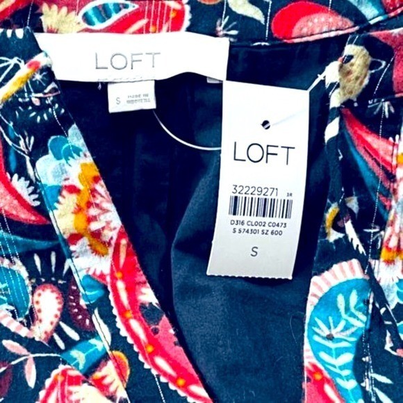 NWT Mystical Creatures LOFT Navy 100% Cotton Relaxed Belted Dress SZ S/M