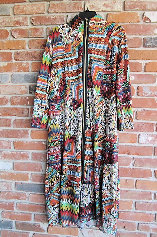 Zadi B’s dress womens plus 2X red green blue Aztec front zip pockets midi