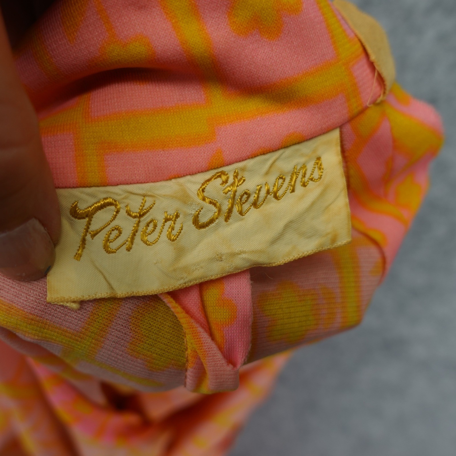 Vintage 70s Shift Dress Womens SMALL Pink Orange Psychedelic Mod PETER STEVENS