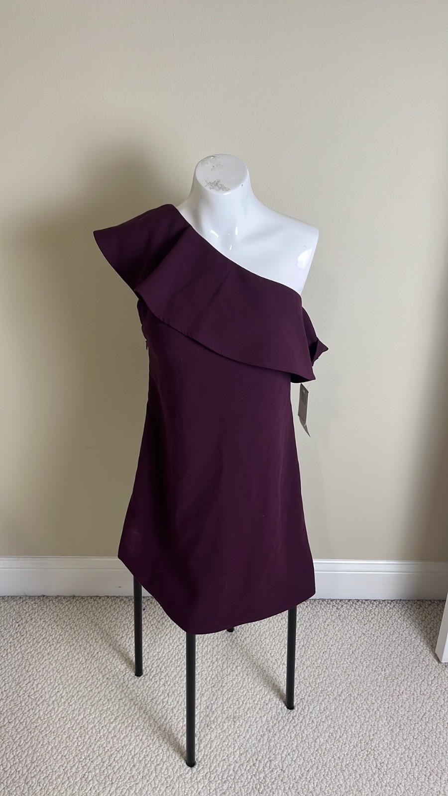NWT French Connection Whisper Ruth Ruffle Purple One Shoulder Dress