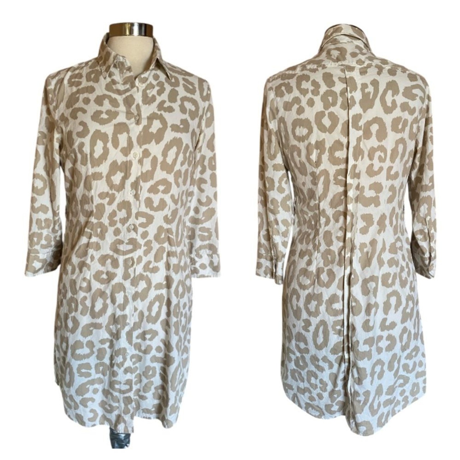 Vintage MG Silk Collection Leopard Print Silk Dress Long Sleeve Collared M