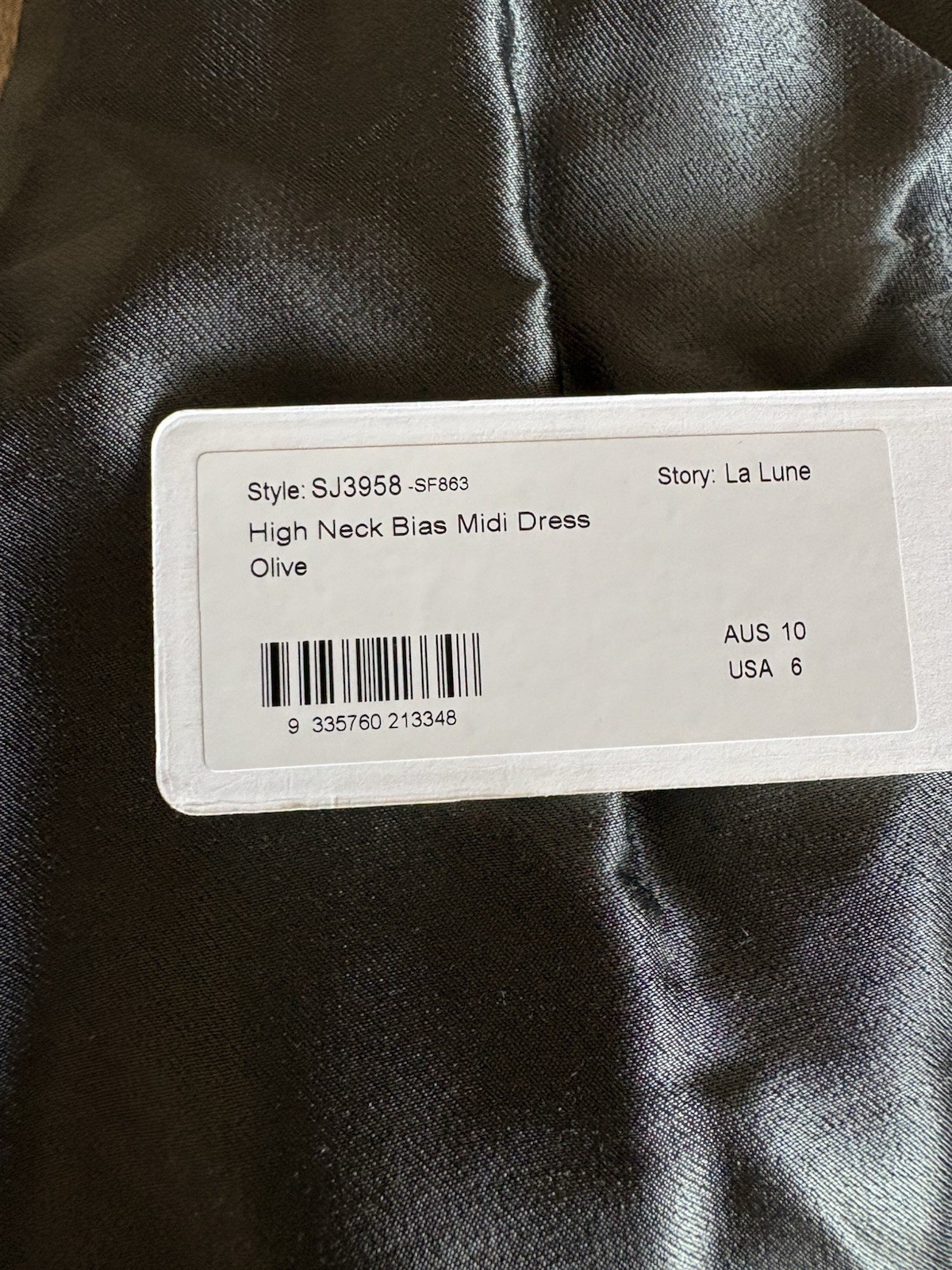 Shona Joy La Lune High Neck Bias Midi Dress Size 6 Sleeveless Olive Green NWT