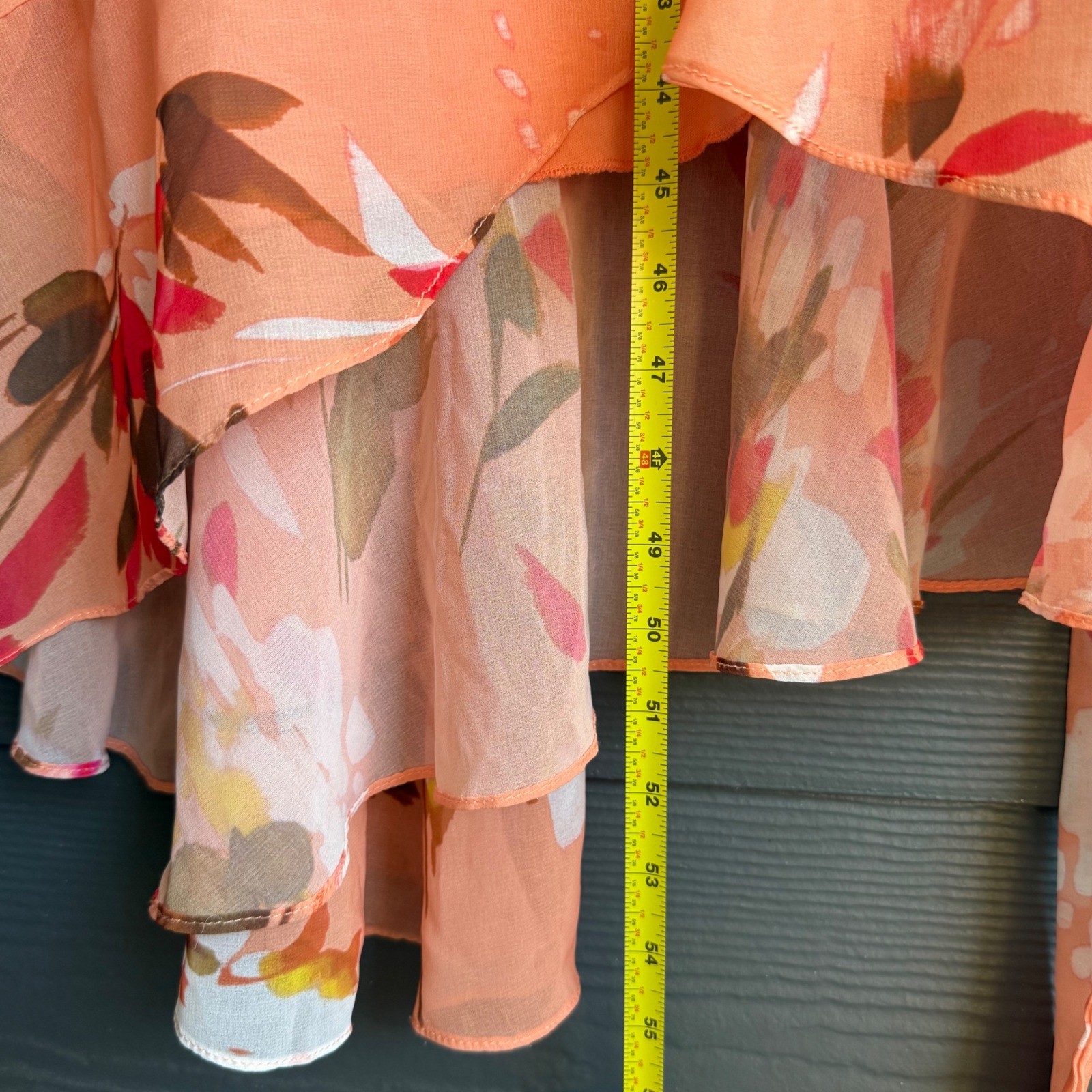 Premier Amour Floral Wrap Midi Dress Flutter Sleeve Tie Waist Peach Size 12