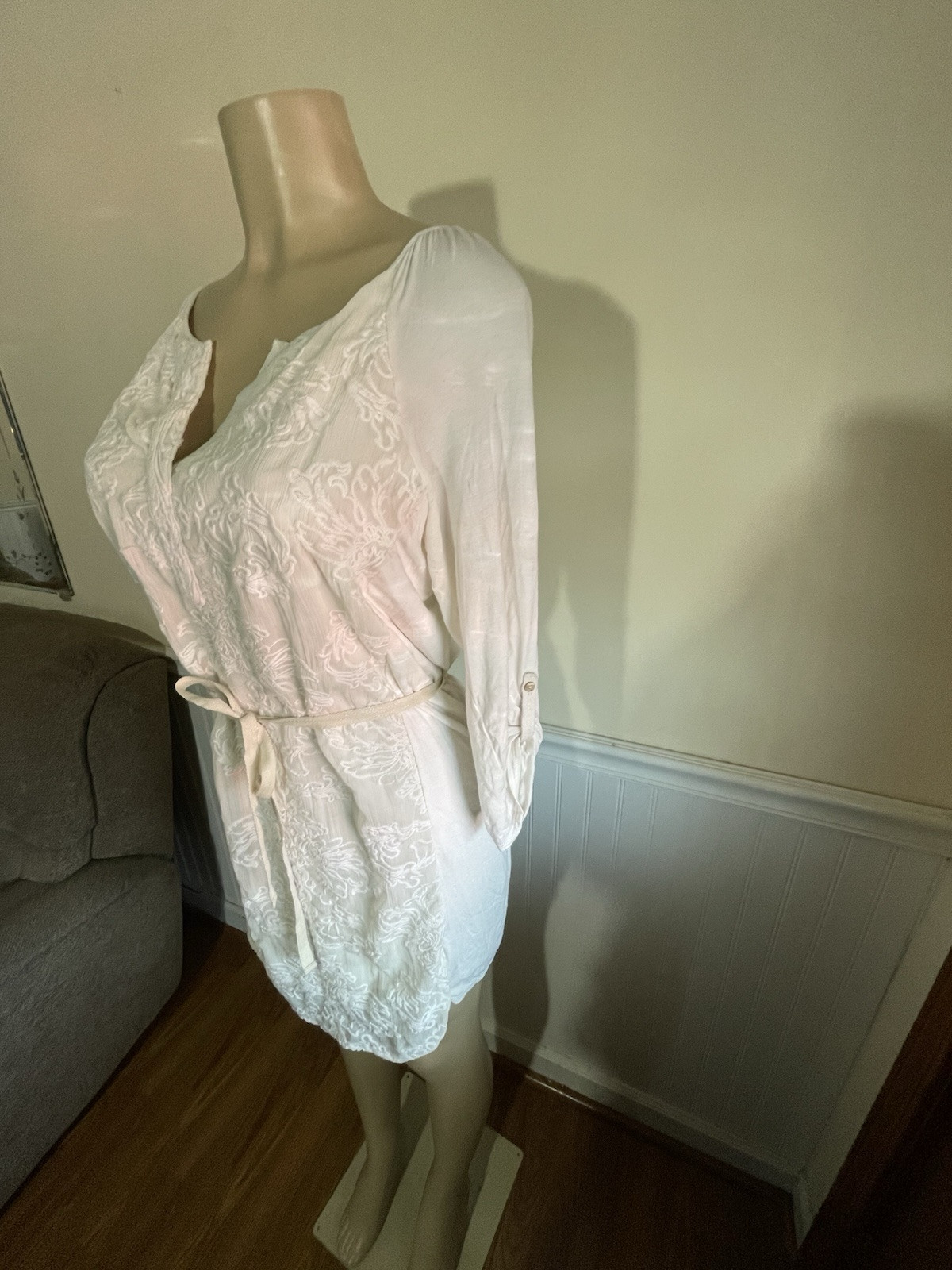 White XL Embroidered Mini Dress With Liner. TINY brand 100 % Polyester.