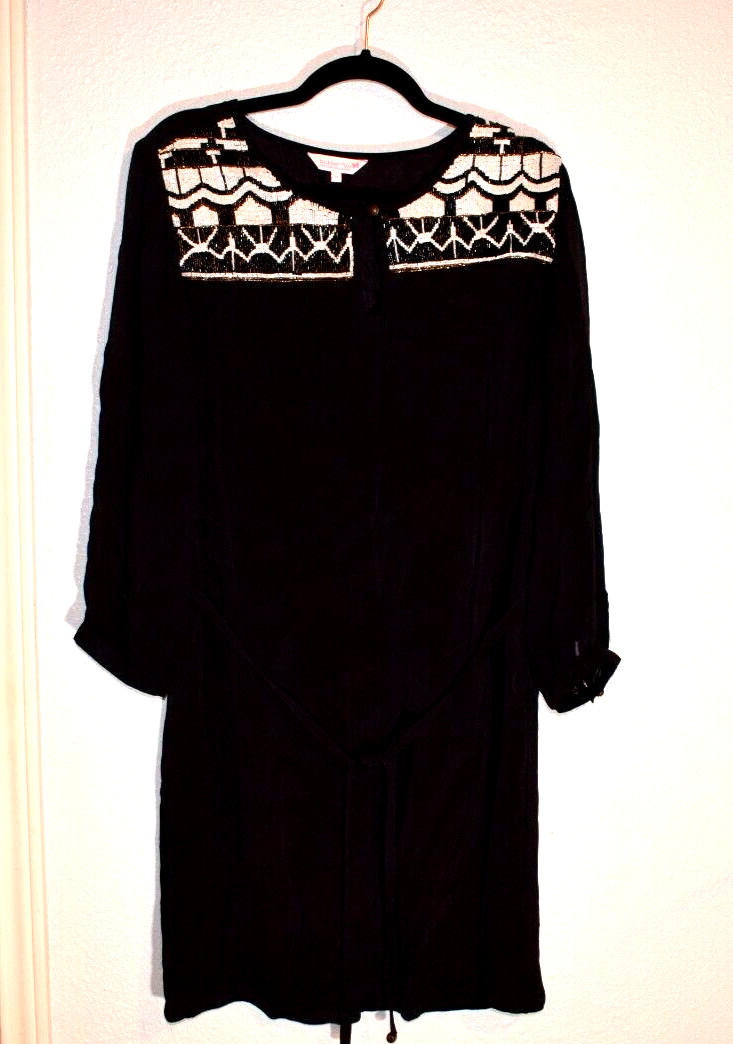 Black Cocktail Dress with White, Black, and Copper Color Sequences