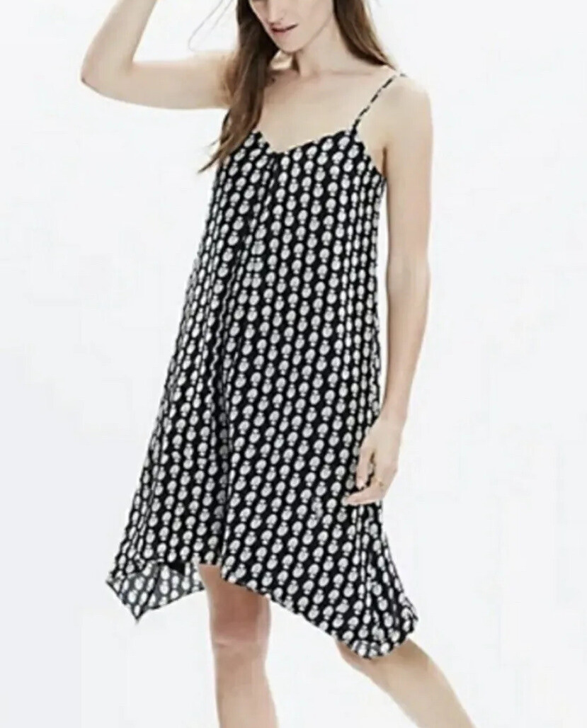 Dress Madewell Women’s Sz.M Silk Black /White bloom stamp, Trapeze Cami Pockets