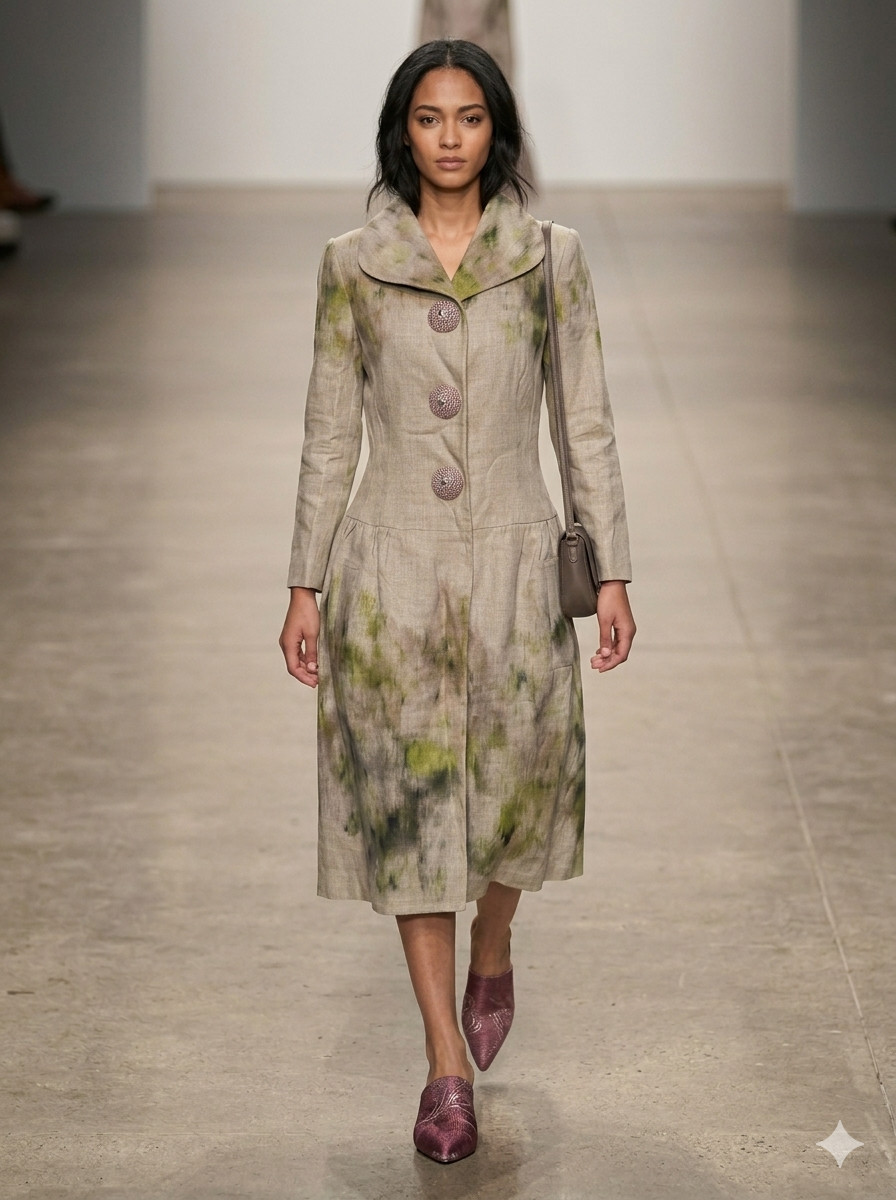 Vintage Giambattista Valli Painted Linen Silk Lined Coat Dress IT 40/US 4