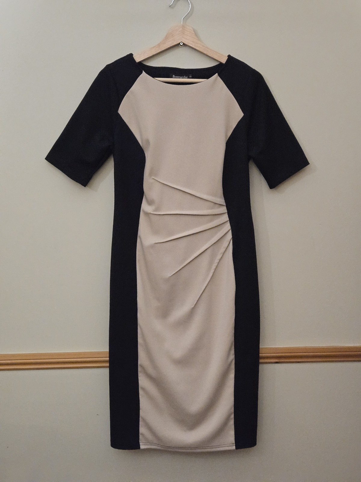 Bonmarché Illusion Panel Dress UK 10 Black Nude Slimming Midi Wedding Guest