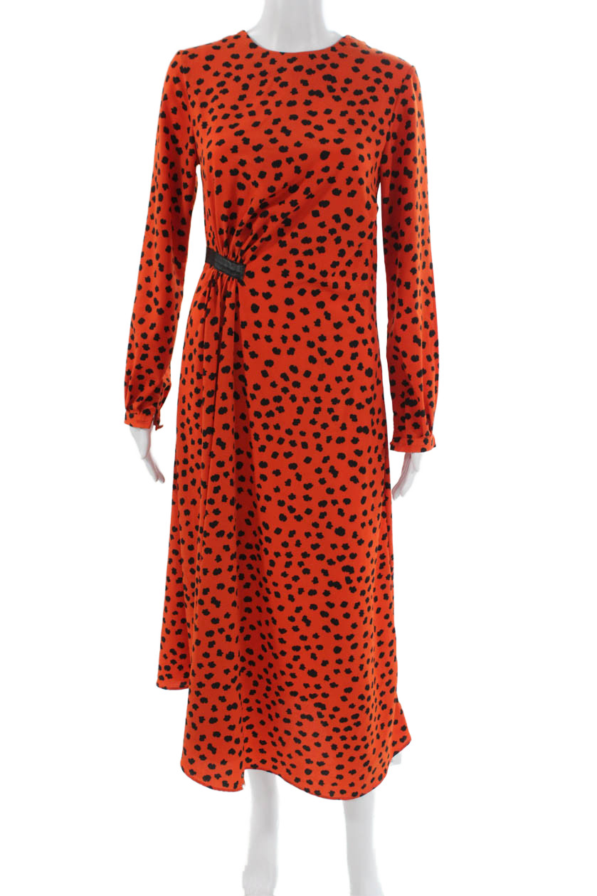 Hunter Bell Womens Orange Animal Print Fit & Flare Dress Long Sleeve Size 4