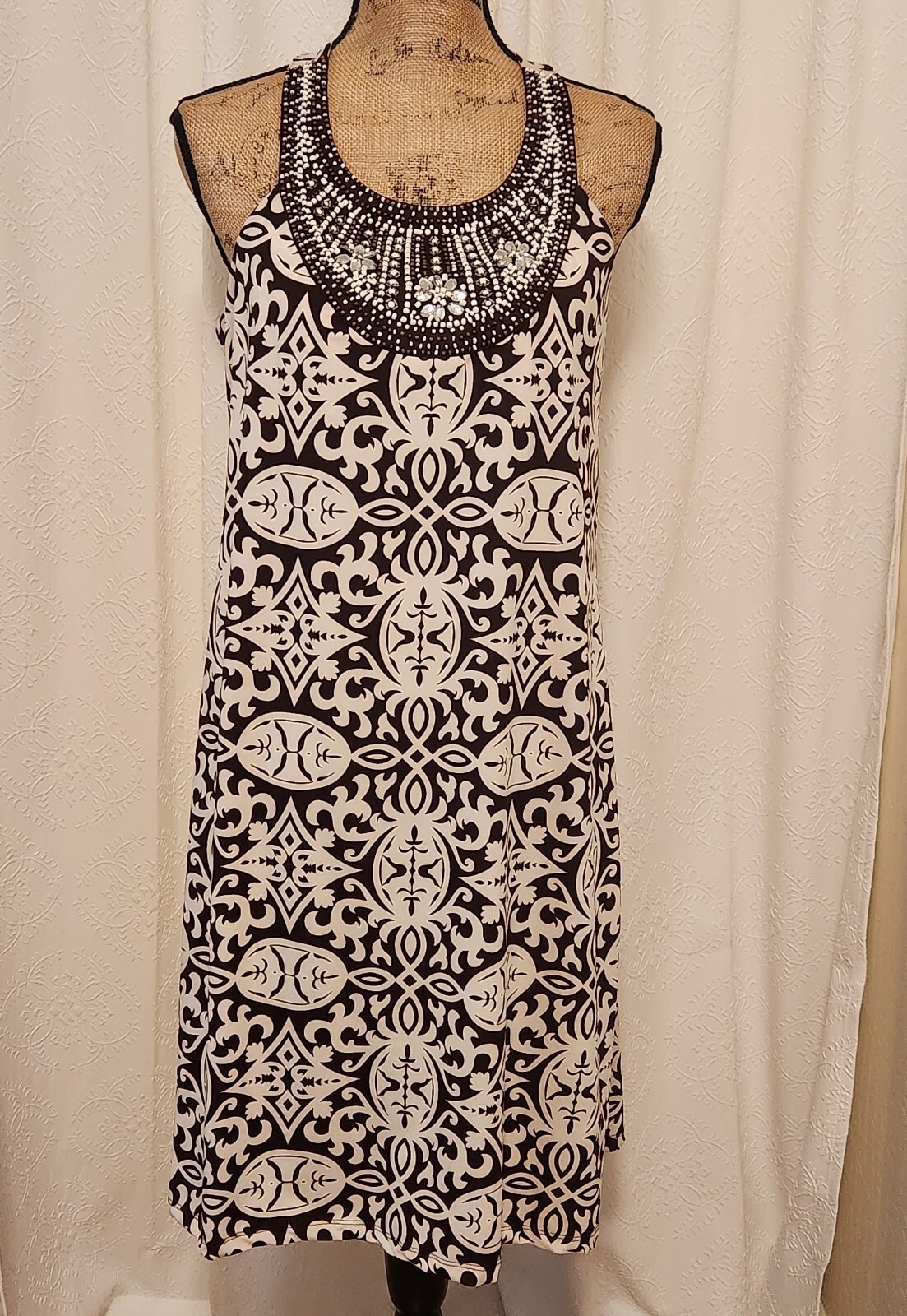 International Concepts Women’s L Brown Floral Sleeveless Beaded Sheath Dress