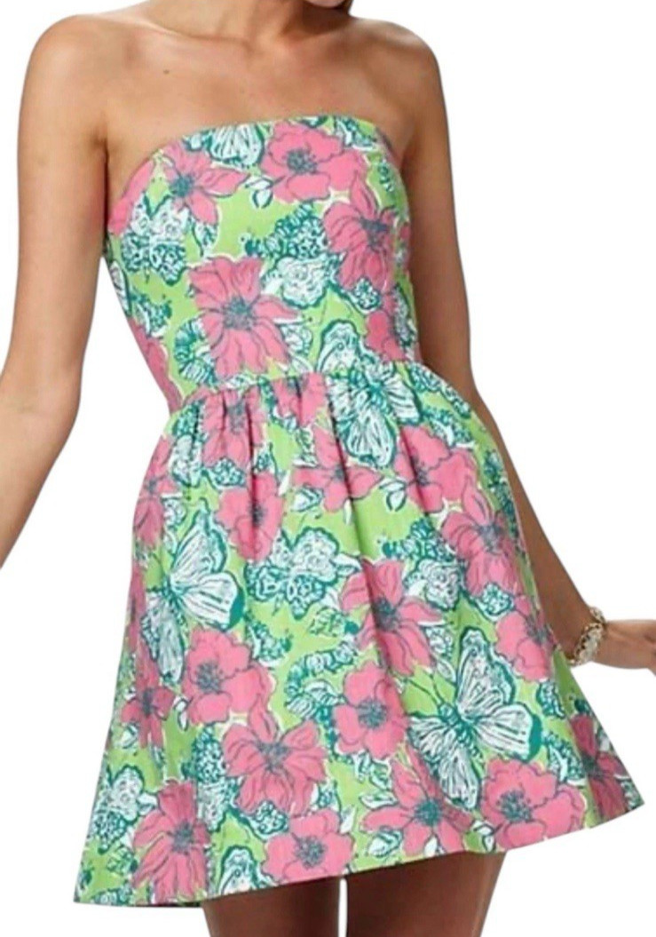 Lilly Pulitzer Lottie Dress Size 0 Bloomin Cacoonin Butterfly Floral Coastal