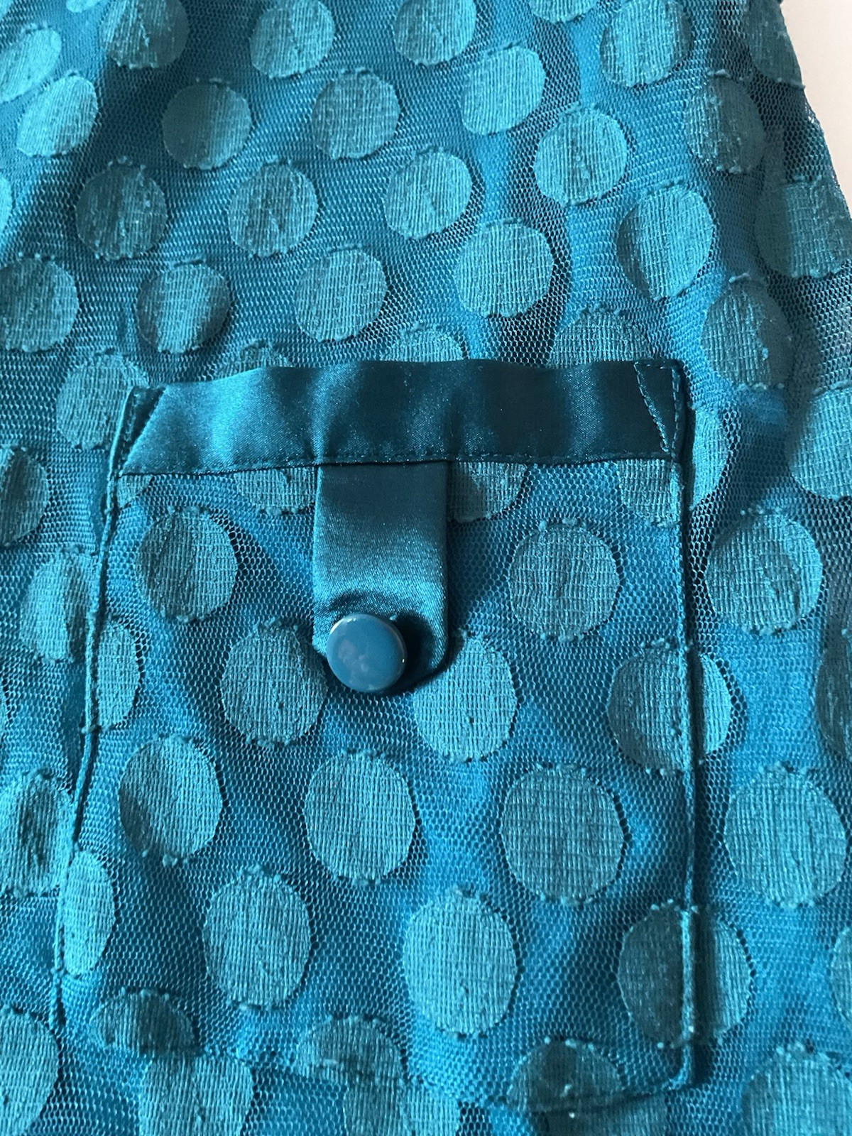 En Focus Studio Blue Polka Dot Mesh A-Line Dress Size 6 Scoop Neck Cap Sleeve