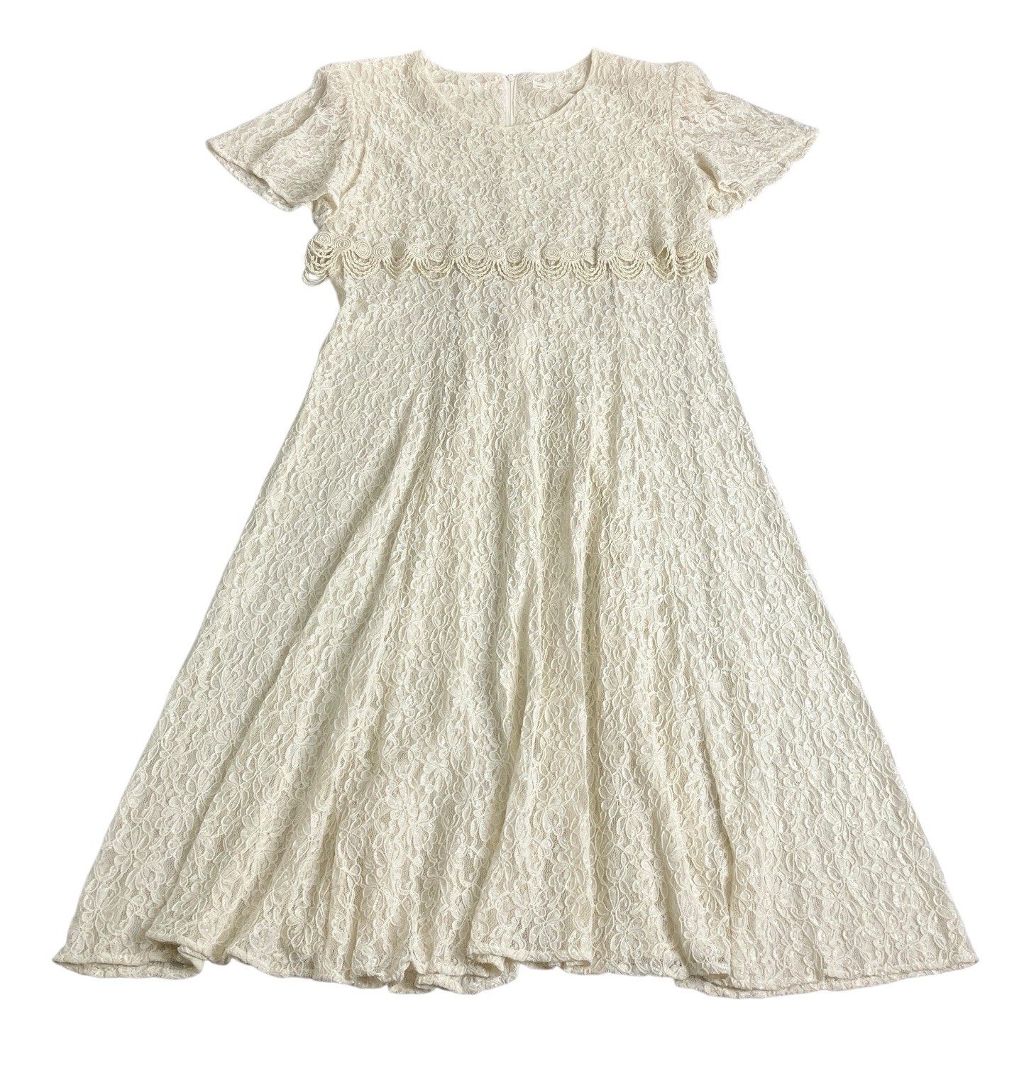 Vintage 80s Lace Maxi Dress XL Cream Boho Prairie Revival Wedding Corset Back