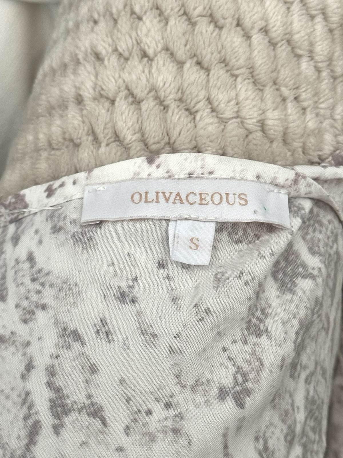 Olivaceous White Lilac Snake-Print Mini Dress w/ Front Tie & Ruffle Hem Sz S