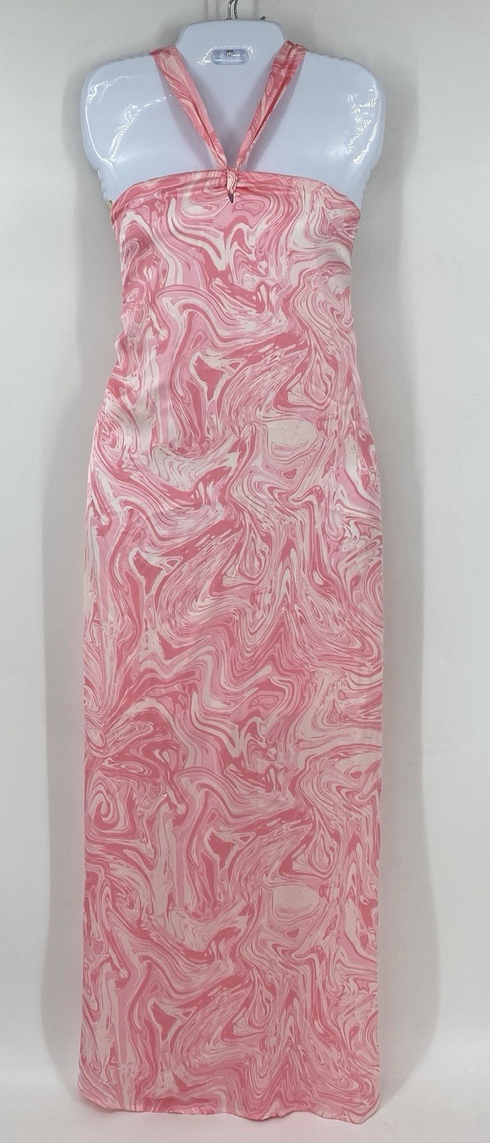 Emily Wonder Pink Marble Swirl Twist Halter Maxi Dress Size Large Pull On NWT