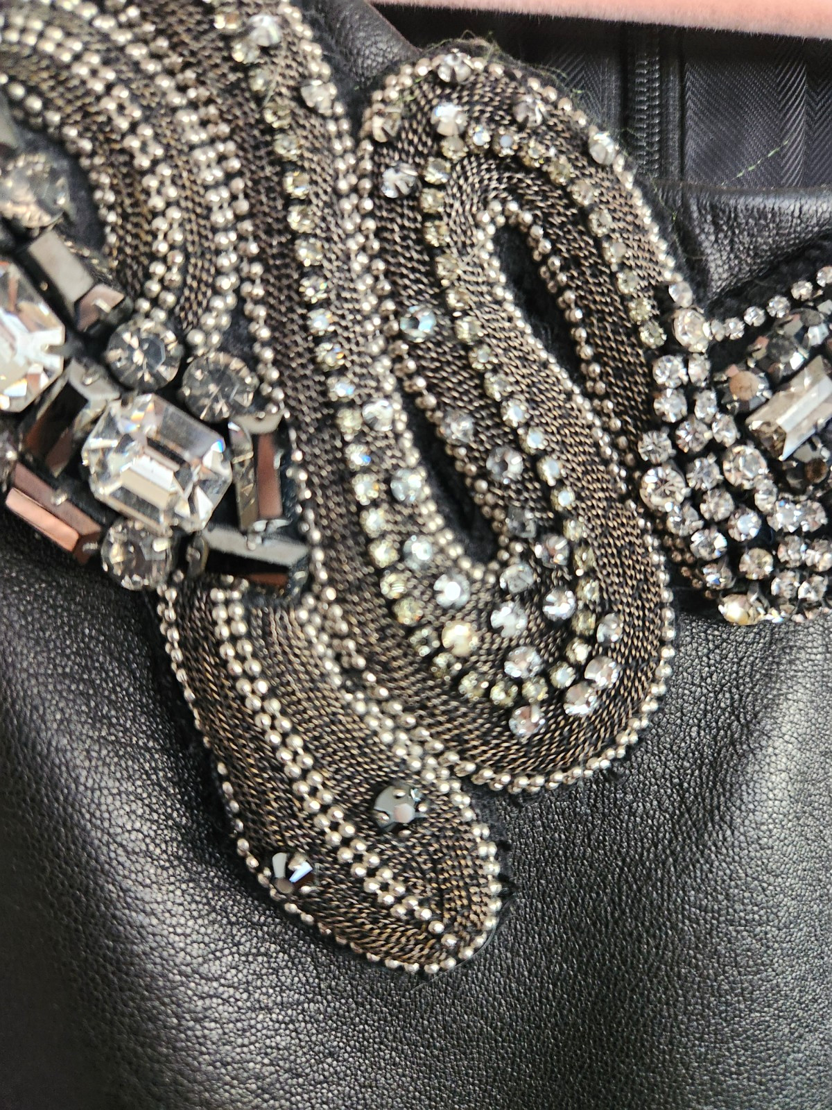 BARBARA BUI Black Soft Leather Sleeveless Rhinestone SNAKE Embellished DRESS 38