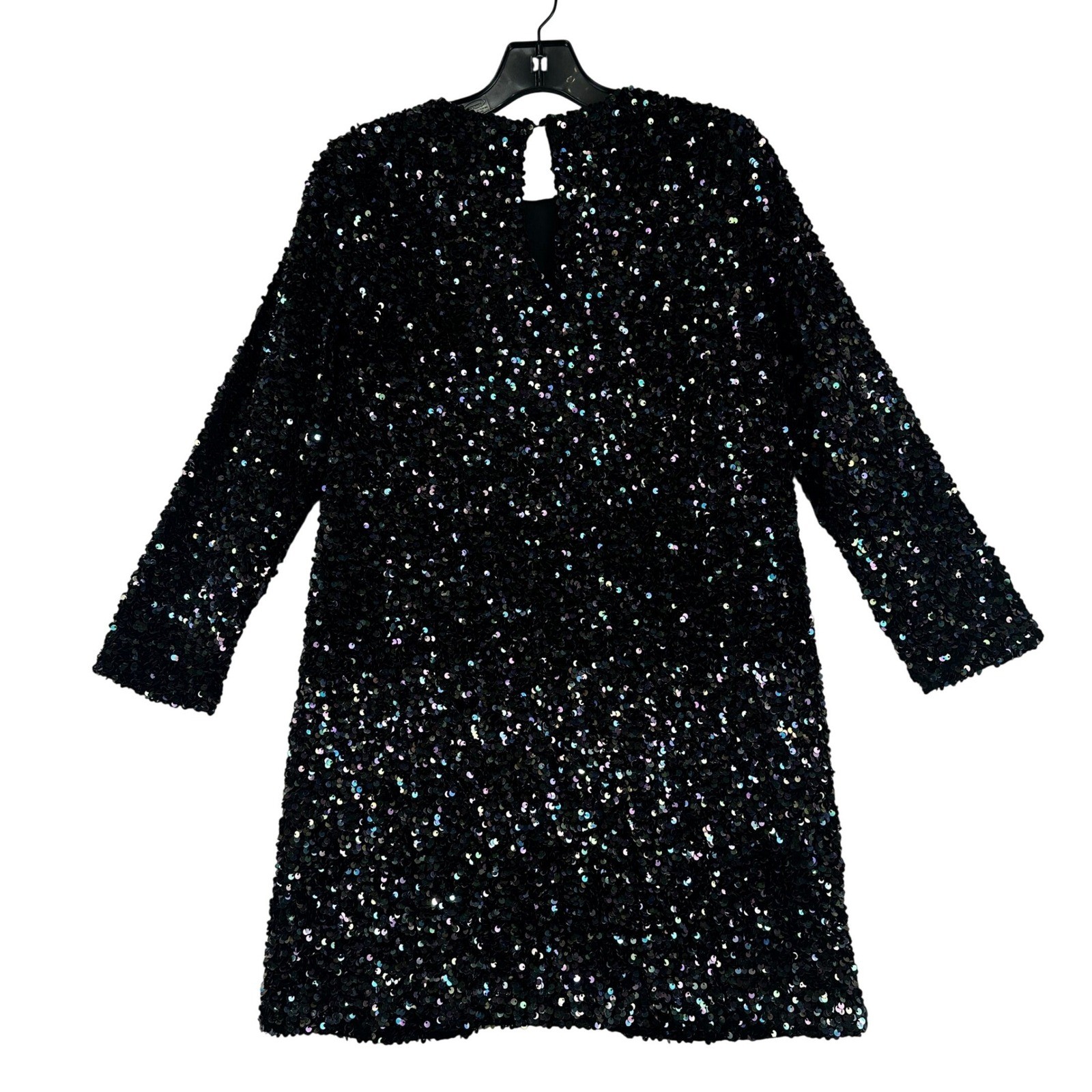 Zara Sequin Shift Mini Dress Womens Small Black Iridescent Party Glam