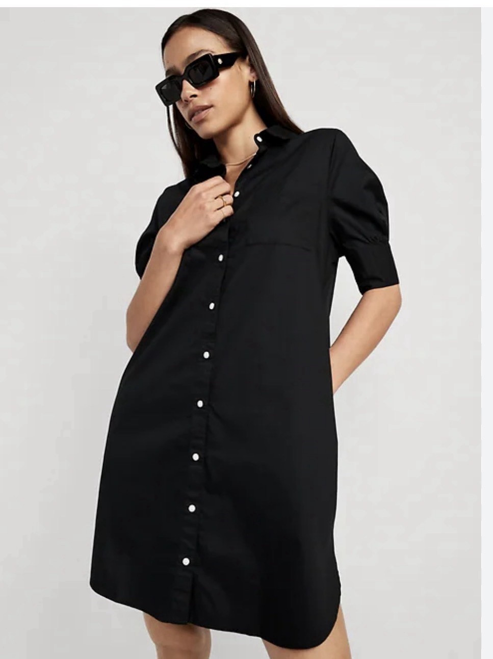 Old Navy Women’s Black Solid Collared Button-Front Shirt Dress Pockets L