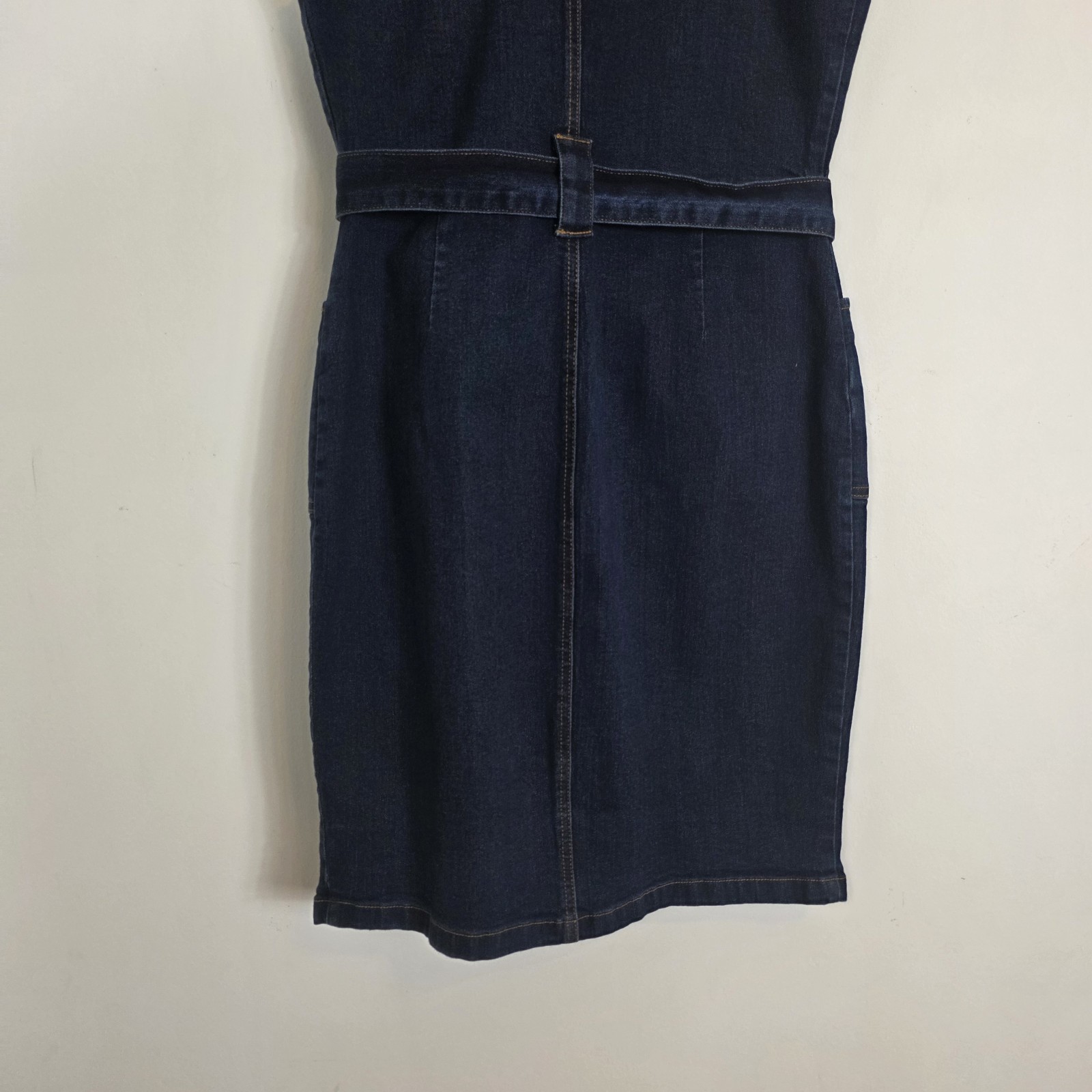 Venus Denim Zip Front Dark Wash Stretch Belted Western Fitted Dress SZ 10