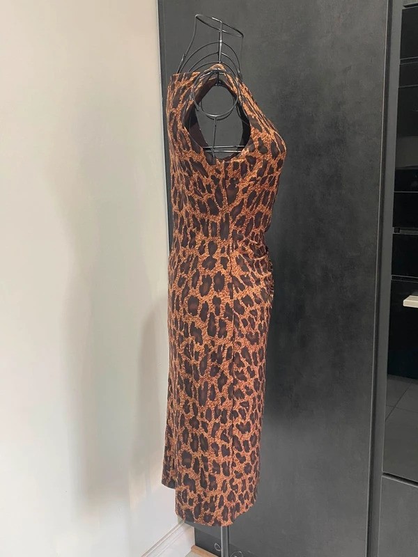 Lauren Ralph Lauren Leopard Print Ruched Dress UK6 US2 Animal Print (DR42)